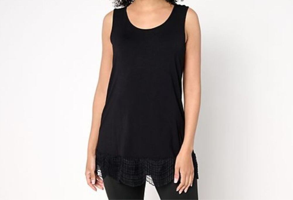Logo Layers Lori Goldstein Size XXS Small Knit Tank With Lace Trim A683829 NWOT
